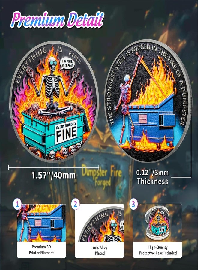 IELCJJ Colorful Skull Dumpster Fire Challenge Coin - The Strongest Steel is Forged Dumpster Fire Coin - Funny Desk Accessories for Work - Hilarious Coworker Go Away Token - Inspirational Gifts for Men Women - Image 3
